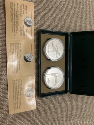 Estuche 2 Monedas Plata Olimpiadas Calgary 1988