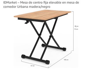 Mesa centro elevable madera/negro IDMarket SIN USO