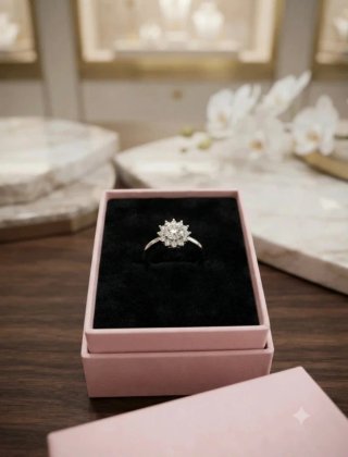 Anillo plata diseño floral con diamantes Moissanit