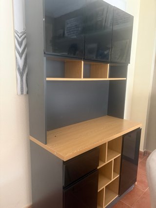 Mueble auxiliar cocina madera y cristal