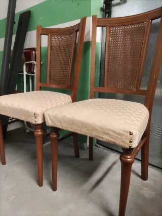 4 Sillas Vintage Madera y Rattan