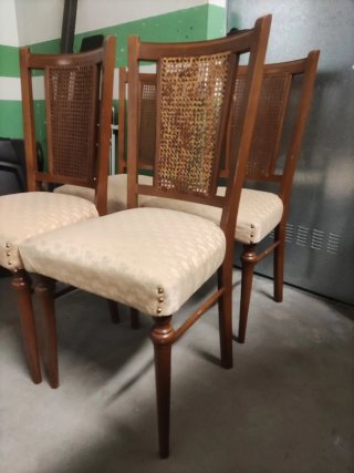 4 Sillas Vintage Madera y Rattan