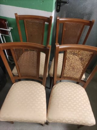 4 Sillas Vintage Madera y Rattan