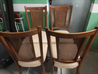 4 Sillas Vintage Madera y Rattan