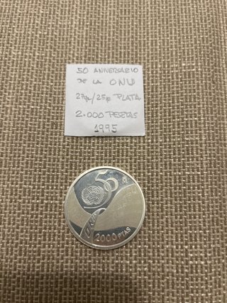 Moneda Plata 2000 Pesetas 1995 Aniversario ONU