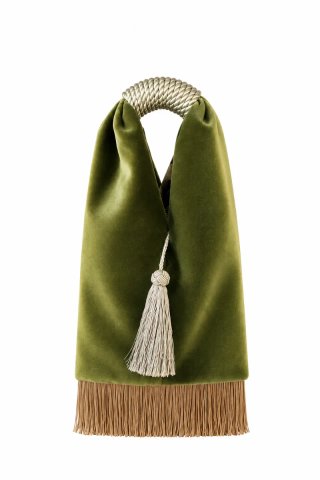 Bolsa Veludo Verde Oliva Com Franja