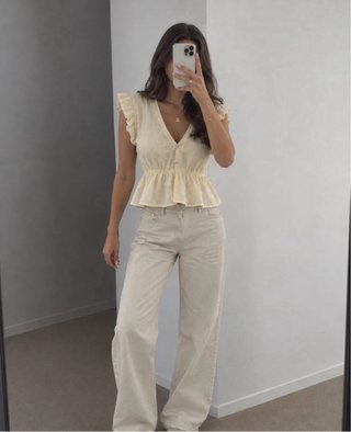 Blusa crema volantes boho S