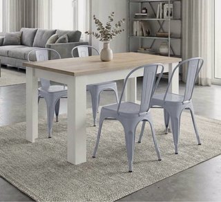 Mesa comedor extensible madera y blanca