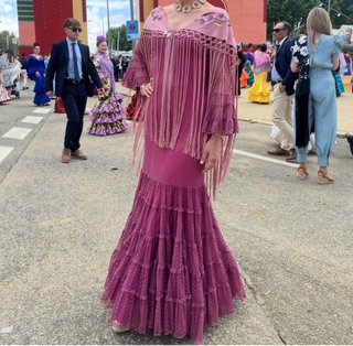 Traje Flamenca Rosa con Flecos
