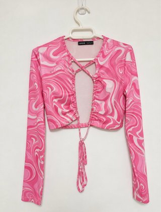 Top SHEIN manga larga estampado psicodélico