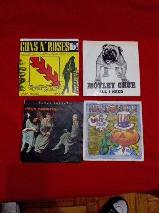 Lote 4 vinilos 7 Rock: Guns N' Roses, Mötley Crüe,