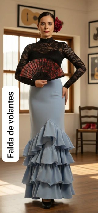 Falda de volantes azul celeste