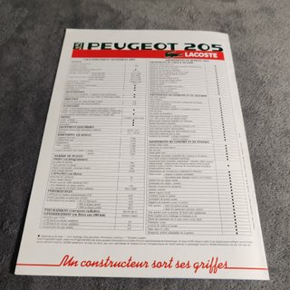 Catálogo Peugeot 205 Lacoste de 1985 Original