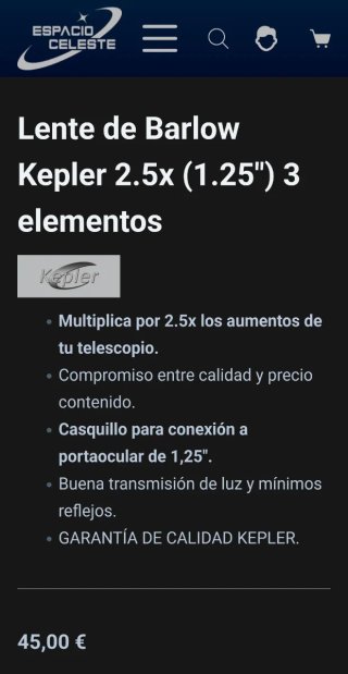 Lente Barlow Kepler 2,5x
