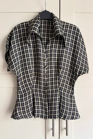 Camisa Vintage Cuadros Negro y Violeta Talla S
