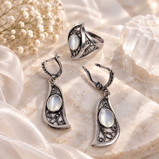 Conjunto Plata Oxidada Ulexita Mujer