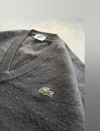 Jersey Lacoste de Pico Gris y Verde Oscuro -...