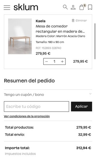 Mesa 180x90 cm Sklum NUEVA