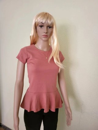 Top Peplum Manga Corta Rosa Palo