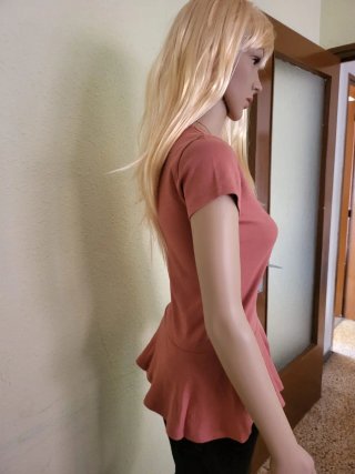 Top Peplum Manga Corta Rosa Palo