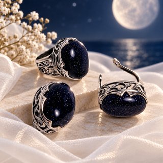 Conjunto Plata Oxidada Aventurina Azul
