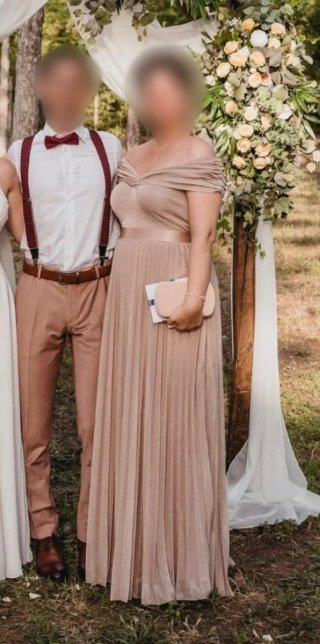 Vestido fiesta con brillos beige/dorado/ rosado