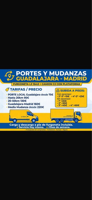 PORTES Y MUDANZAS GUADALAJARA - MADRID | FURGONETA