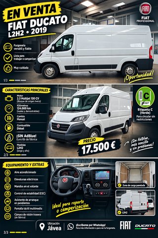 FIAT Ducato 2019 L2H2 2.3, 130cv Sin Adblue
