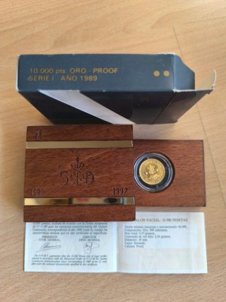 Moneda Oro 10.000 Pesetas Proof V Centenario 1989