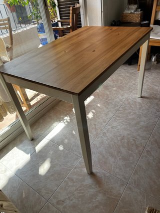 Mesa Ikea HAUGA madera abedul y blanco 118x74 cm