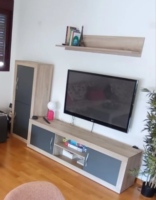 Mueble TV y Columna Auxiliar Madera/Gris