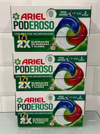 Pack 3 Cajas Ariel Pods Poderoso 14 Lavados