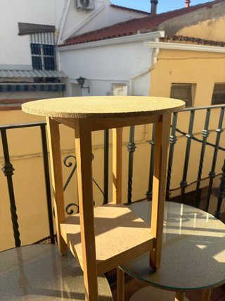 Conjunto 3 mesas auxiliares madera y cristal