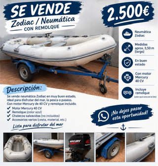 Zodiac Neumática 3,50m con Motor Mercury y Remolqu