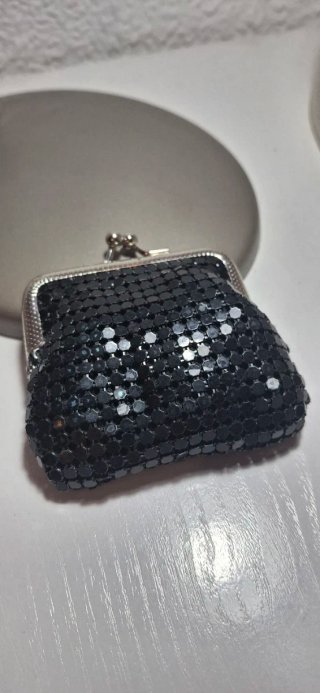 Monedero vintage/retro negro y plateado