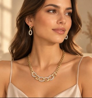 Conjunto de Collar y Pendientes Chapado en Oro