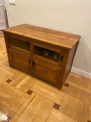 Mueble TV madera maciza y cristal - URGE