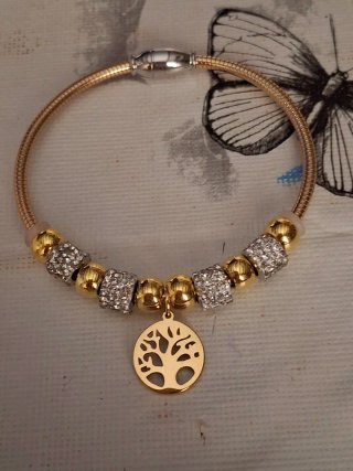 Pulsera Acero Dorada con Árbol de la Vida
