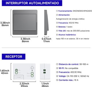 AOVRLCX Interruptor RF433 Sin Pilas 1Gang 2V1 GRIS