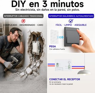AOVRLCX Interruptor RF433 Sin Pilas 1Gang 2V1 GRIS