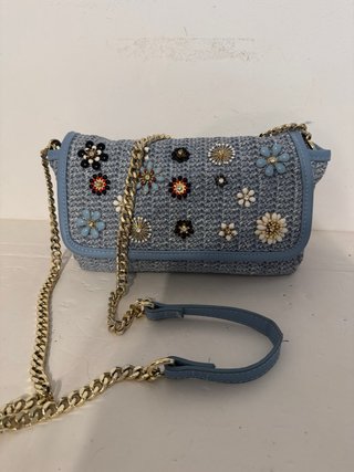 Bolso Zara flores azul y dorado
