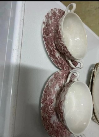 Set 2 Tazze Vintage Porcellana Rosso Bianco