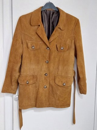 Chaqueta safari vintage de ante, 100% piel, M