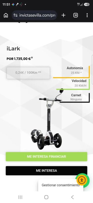 Scooter Eléctrico de Tres Ruedas,INVICTA ILARK.
