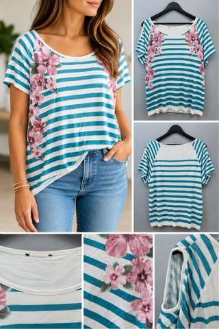 Camiseta amplia rayas florales talla única