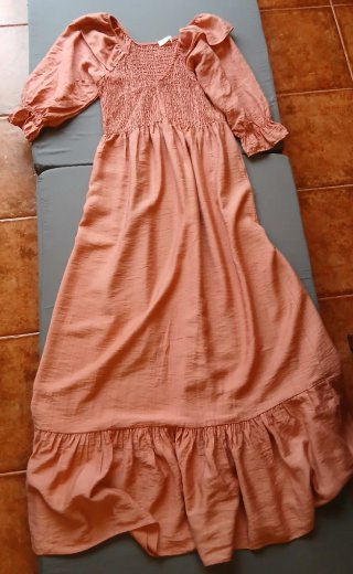 Vestido Largo Rosa Manga Abullonada Talla U