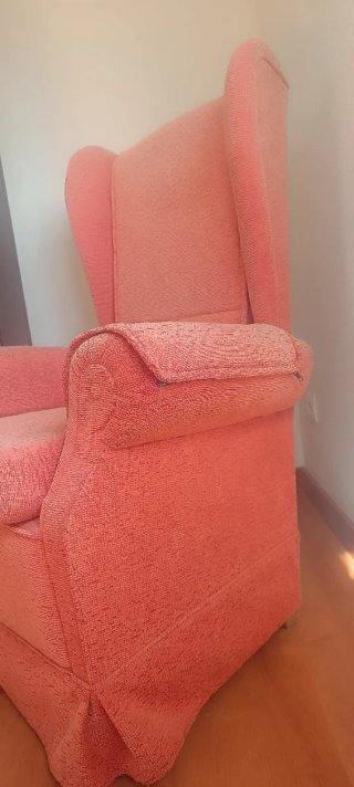 Sillón tela naranja/rosa