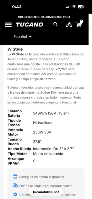 Bicicleta Eléctrica Tucano W Style