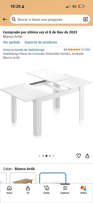 Mesa Comedor Extensible Blanca Habitdesign kendra
