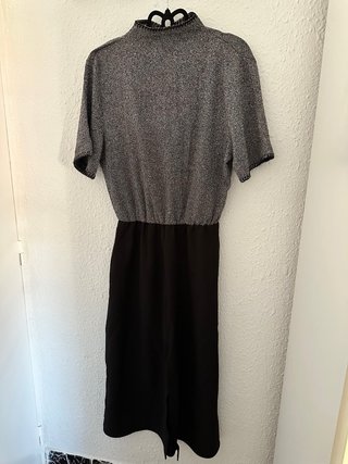 Vestido Zara Negro Gris Escote Espalda
